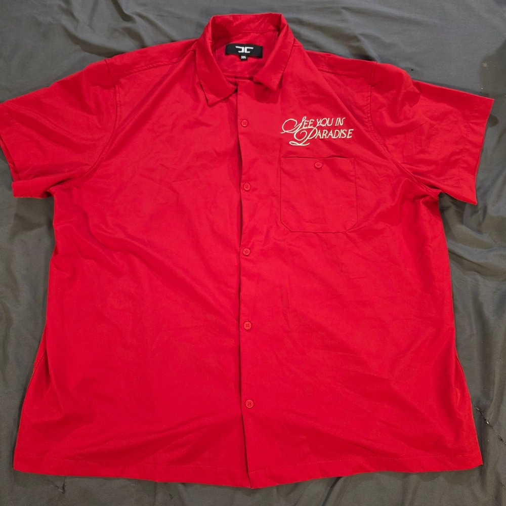 JC See You In Paradise Red Short Sleeve Button Down Shirt Mens 3XL Embroidered
